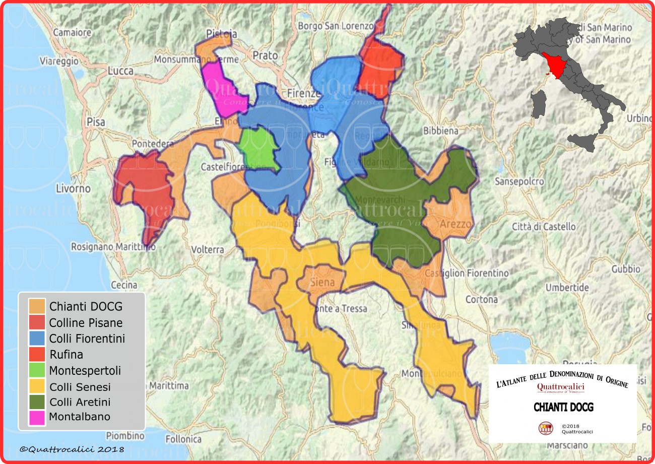 mappa delle zone di produzione del Chianti DOCG